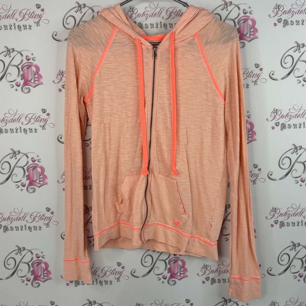 American Eagle Outfitters zip up hoodie sweater neon bright Peach Hoodie
